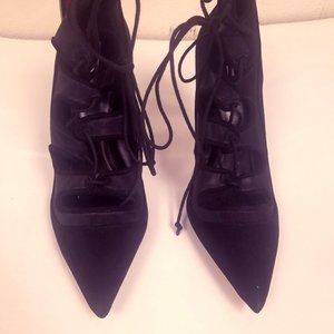 ZARA Black Suede and Mesh Lace up Pump